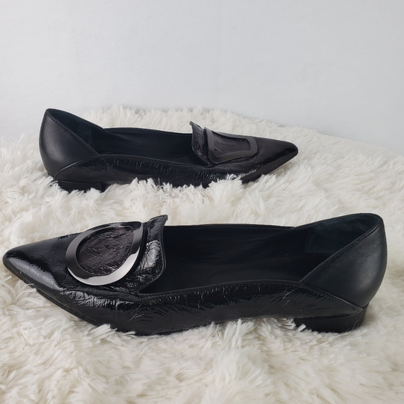LORENA PAGGI 1203 Black Patent Leather Duo Shape Buckled Loafers Women's Size 40 - Picture 5 of 10